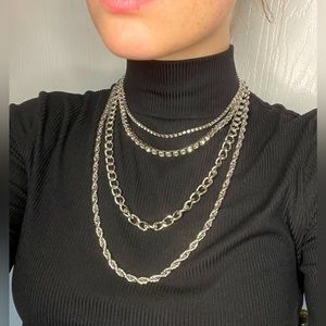 SILVER | Silver Plated Necklaces | Rhinestones & Chains | 4 Piece | NEW!